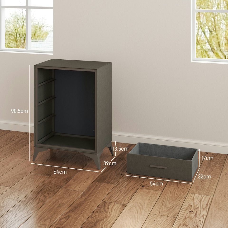 image 1 of HOMCOM 4 Drawer Chest of Drawers, Fabric Dresser with Steel Frame, Brown