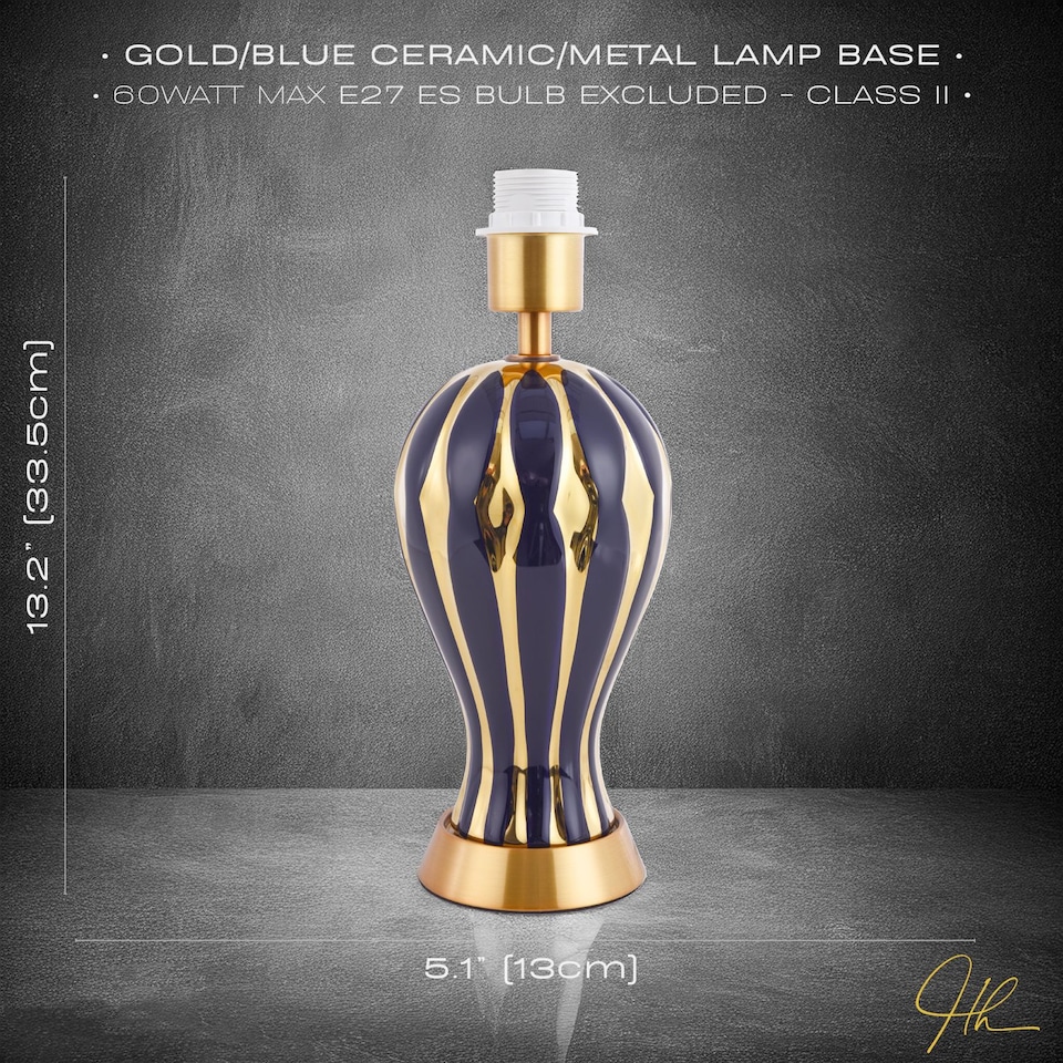 image 1 of Traditional Glossy Navy Midnight Blue and Polished Gold Ceramic Table Lamp Base | Blue | Midnight Blue | 1