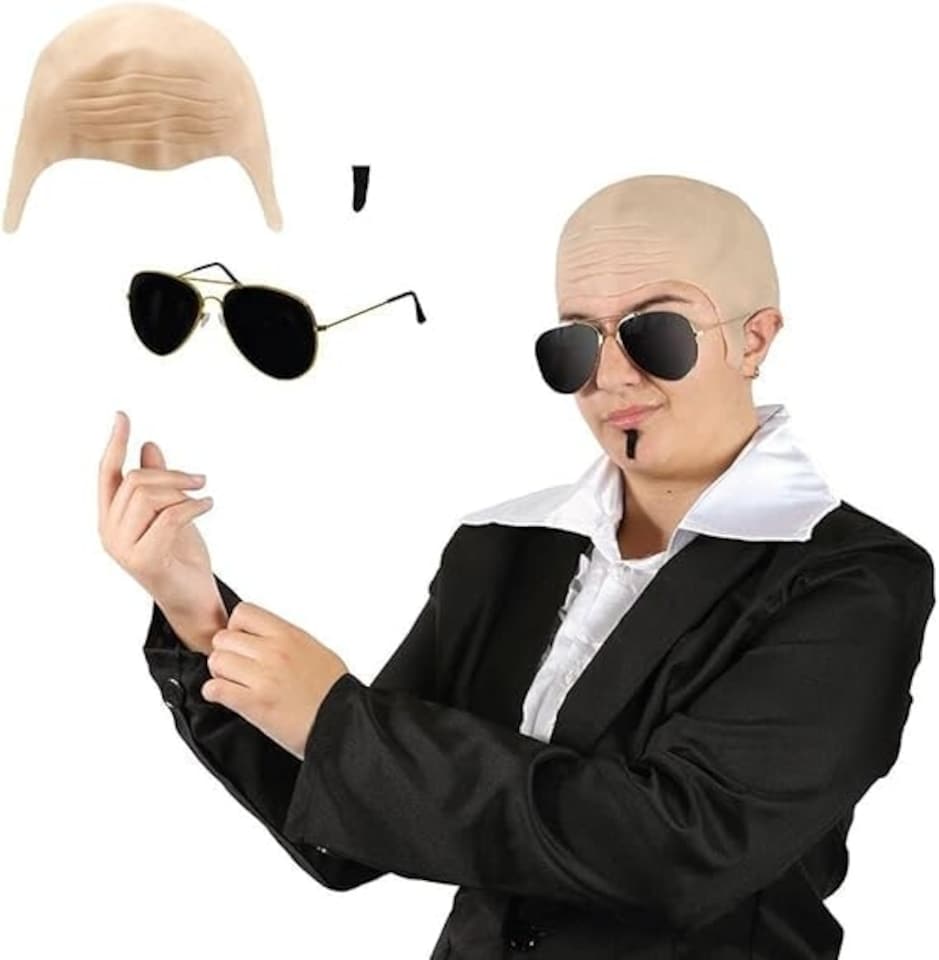 Mr Worldwide Costume Set - Bald Cap, Glasses, Soul Patch - Pitbull Costume | Multi | One Size