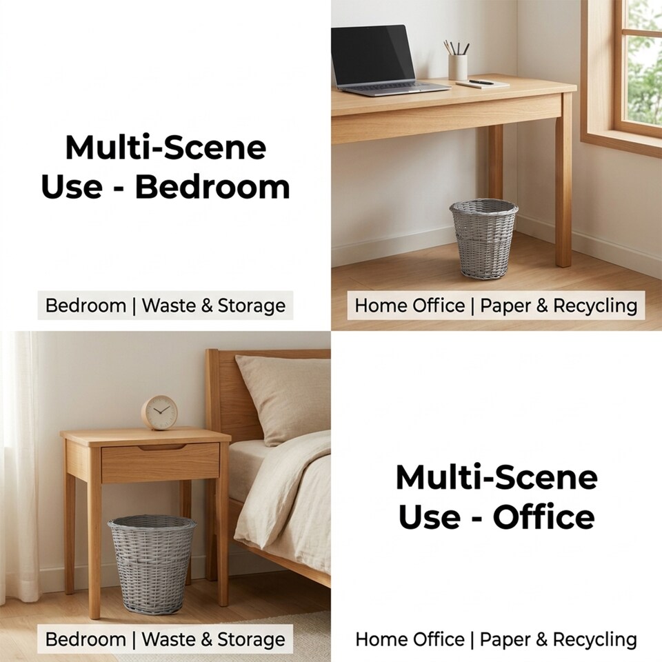 image 1 of Wickerfield 9L Round Wicker Waste Paper Basket Bin for Home Office and Bedroom