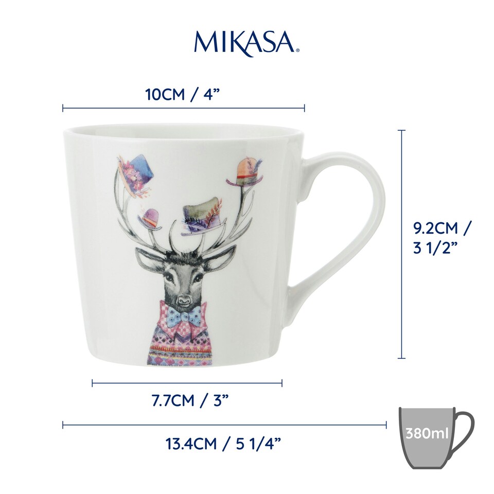 image 1 of Mikasa x Tipperleyhill Stag Print Porcelain Mug, 380ml | White