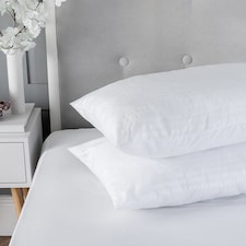 Satin Stripe Pillow Pair Soft Microfibre Cover Hollowfibre Filling Non Allergenic | White