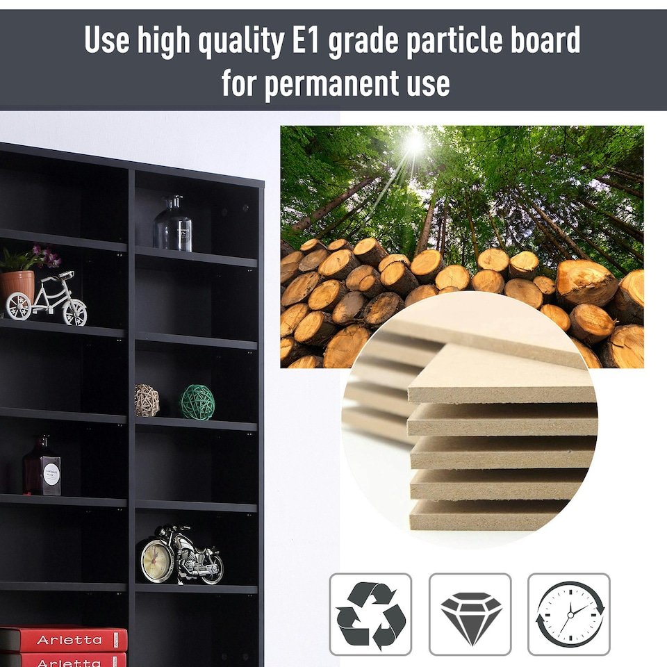 image 1 of HOMCOM CD DVD Media Storage Shelves Display Shelf Racks Wooden Frame Black
