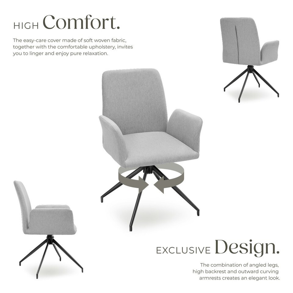 image 1 of Swivel Chair Daya - upholstered, robust fabric, 55.5 x 58 x 87 cm - Set of 4 Grey | Light Grey