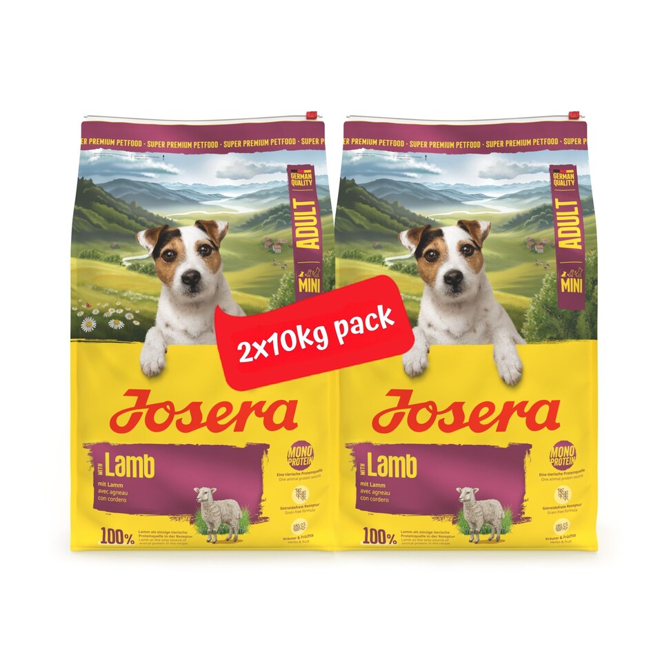 image 1 of Josera Mini Adult Lamb | Single meat protein | Grain free | Complete dry food for toy & small breeds | Gluten free | Herbs & Fruits | 2x10kg pack