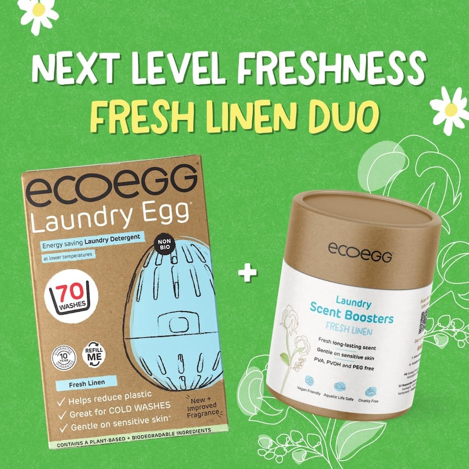 image 1 of Ecoegg Laundry Scent Boosters - Fresh Linen Twin Pack (2 x 250g) – Long Lasting Fragrance, Plastic-Free, PEG-Free, No Microplastics