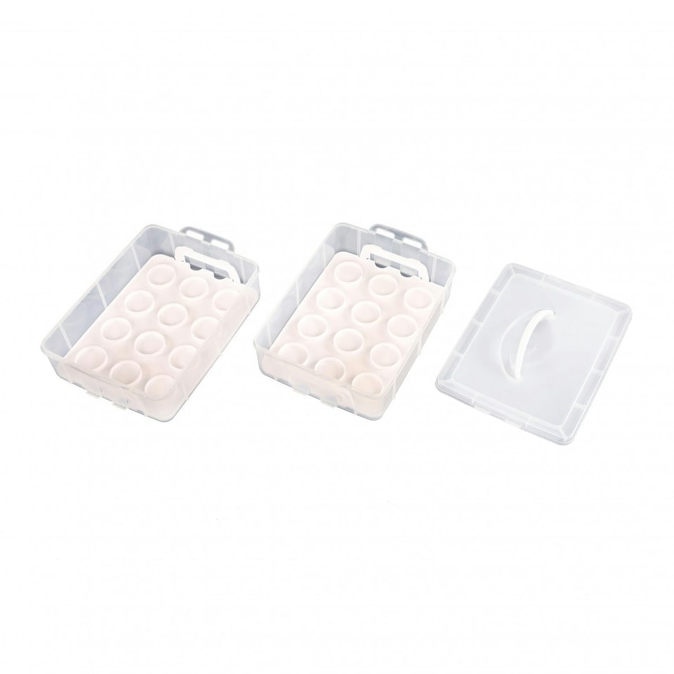 image 1 of Oypla 2 Tier Cupcake Cake Holder Portable Storage Carrier Box Clear
