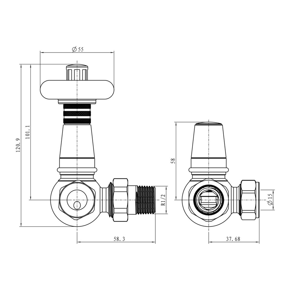 image 1 of Derry Traditional Thermostatic Radiator Valve & Lockshield Corner - Pewter - 8mm
