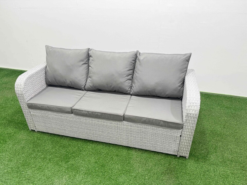 image 1 of Fimous 7 Seater PE Rattan Wicker Garden Furniture Patio Conservatory Sofa Set with Rectangular Dining Table 3 Seater Sofa Love Sofa 2 Stools 2 Side Table