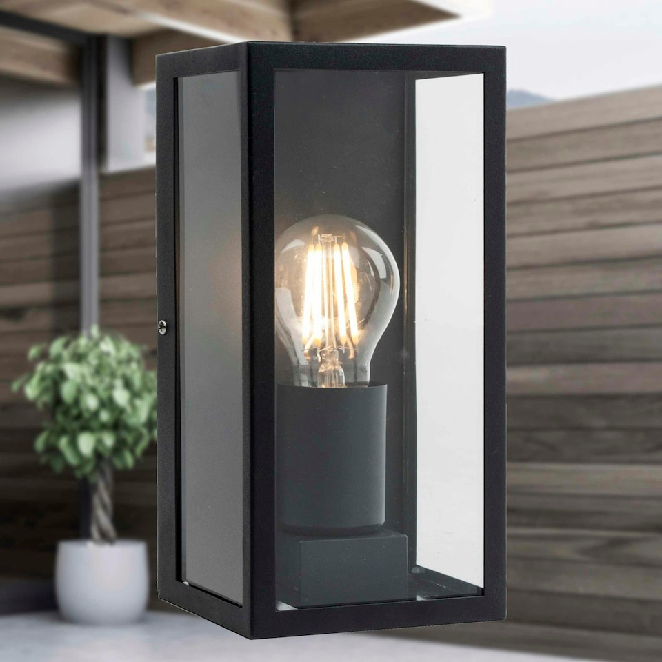 image 1 of First Choice Lighting Set of 2 Mansfield Black with Clear Glass IP44 Outdoor Flush Wall Lights Black | Clear