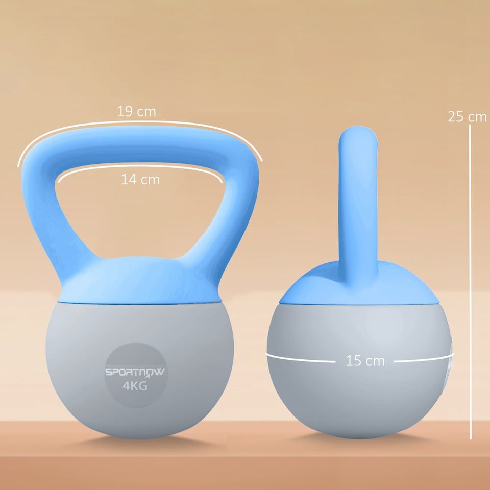 image 1 of (4KG, Light Blue and Grey) SPORTNOW Kettlebell with Non-Slip Handle