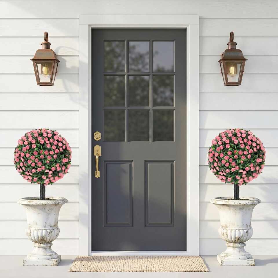 image 1 of HOMCOM Artificial Rose Topiary, UV Resistant, 2-Pack, 55 cm