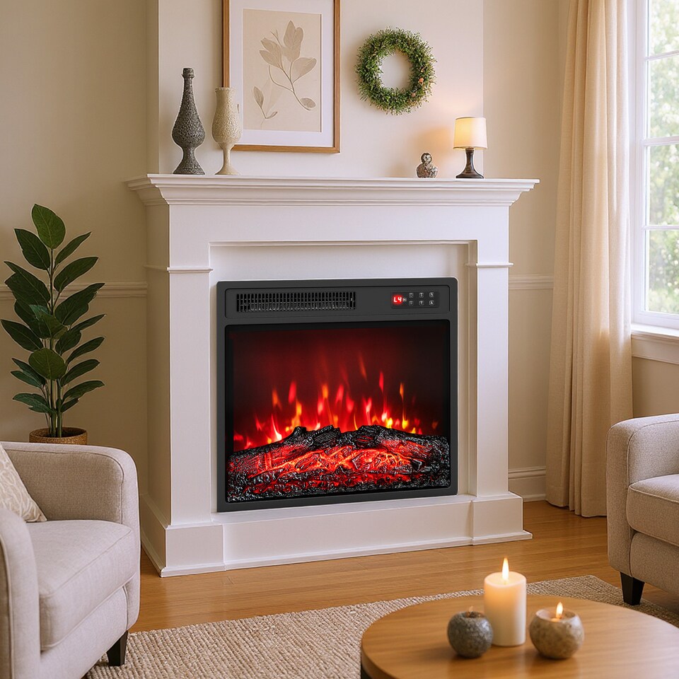 image 1 of COSTWAY Electric Fireplace Insert 18 Inches Recessed Black
