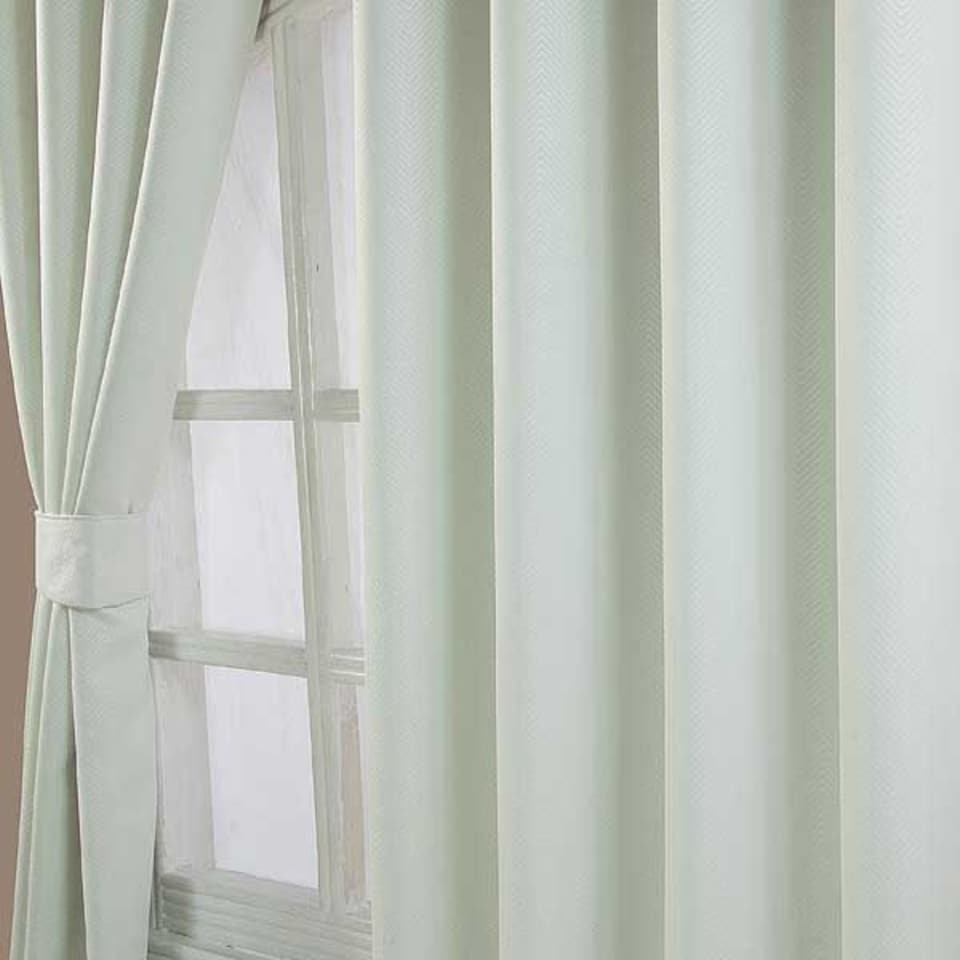 image 1 of Homescapes Ivory Herringbone Chevron Blackout Curtains Pair Eyelet Style - 90x54" Cream