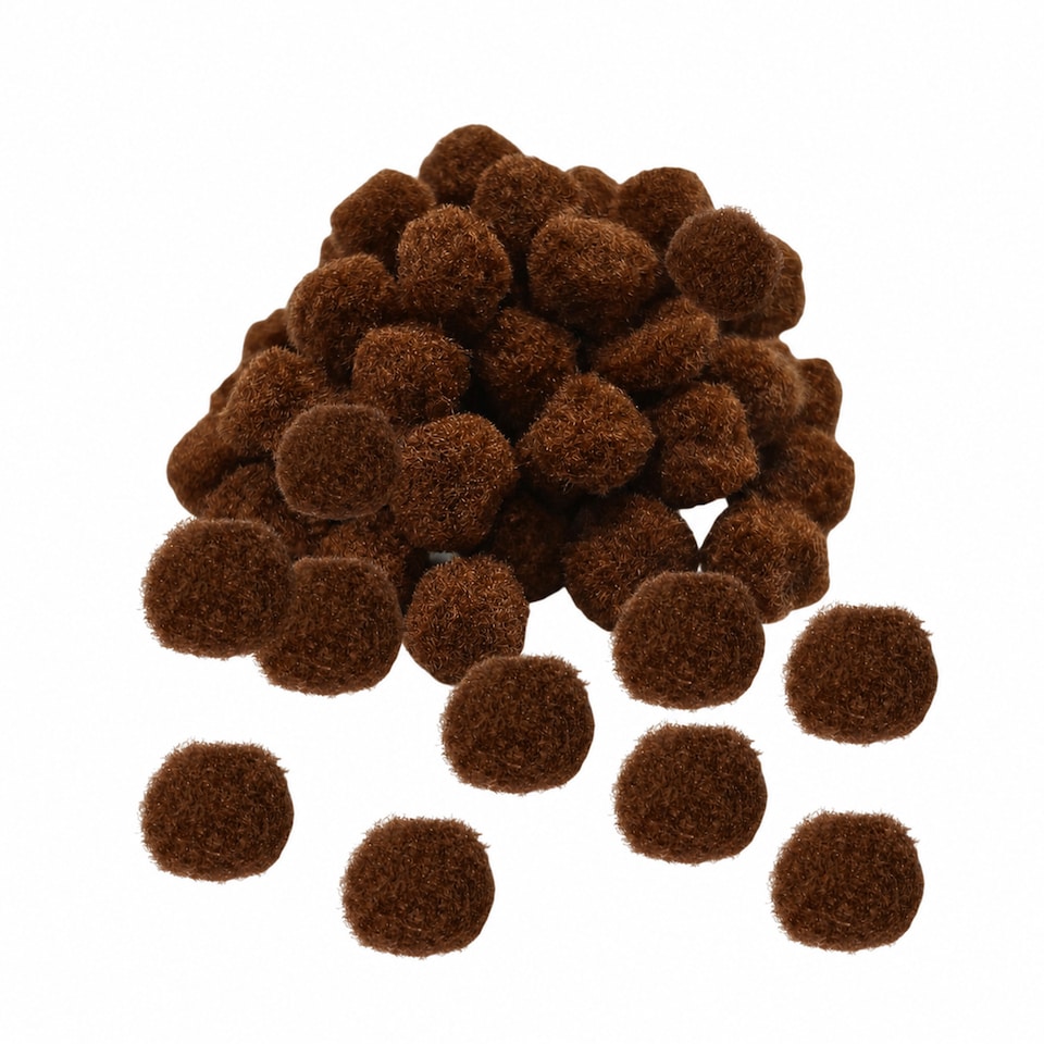 image 1 of Pack of 50 Brown Pom Poms 1.5cm – Soft Fluffy Craft Balls