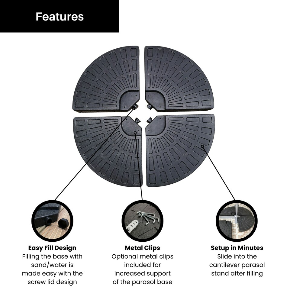 image 1 of Samuel Alexander 70kg 4 PCS Cantilever Parasol Base Weights Set Water or Sand. Heavy Duty Parasol Weight