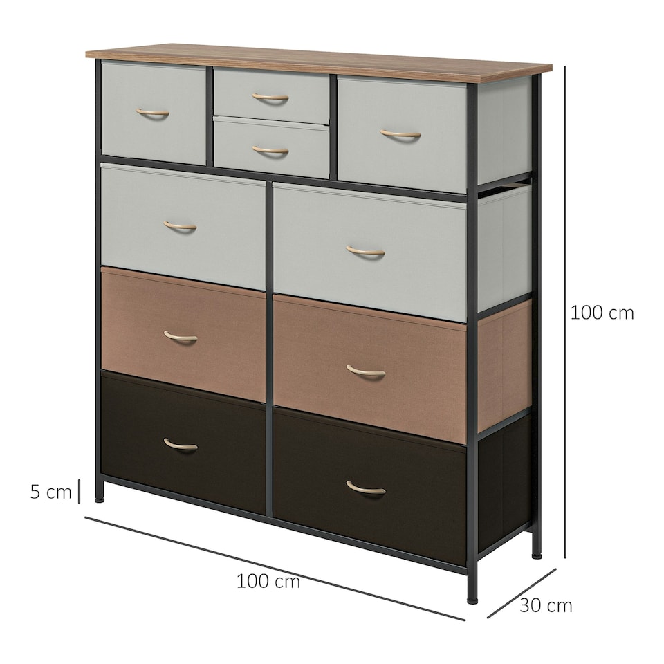 image 1 of HOMCOM Bedroom Chest of Drawers Fabric Dresser w/ Foldable Drawers Black