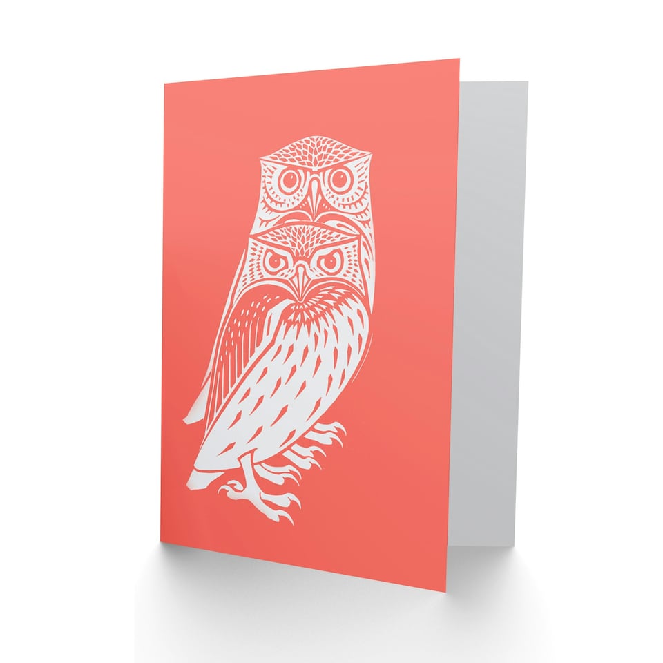 image 1 of Living Coral Owls Julie De Graag Art Blank Just to Say Card