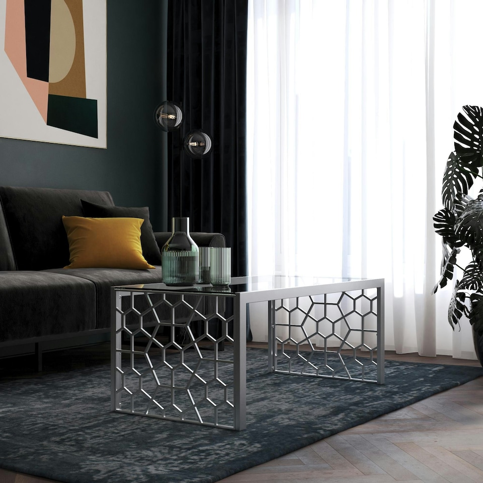image 1 of Juliette Glass Top C. Table Silver Temp. Glass Silver | Silver