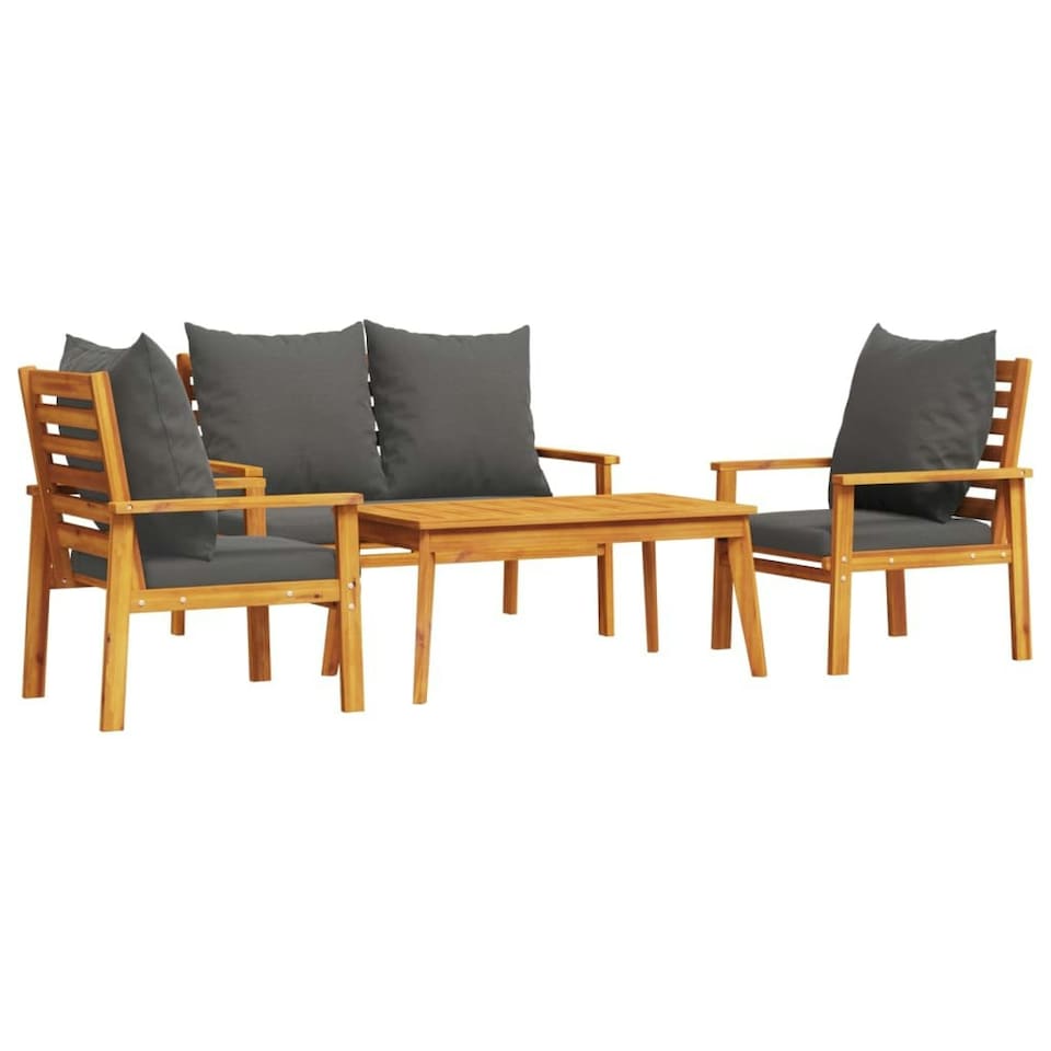 4 Piece Garden Lounge Set with Cushions Solid Wood Acacia Tesco Groceries