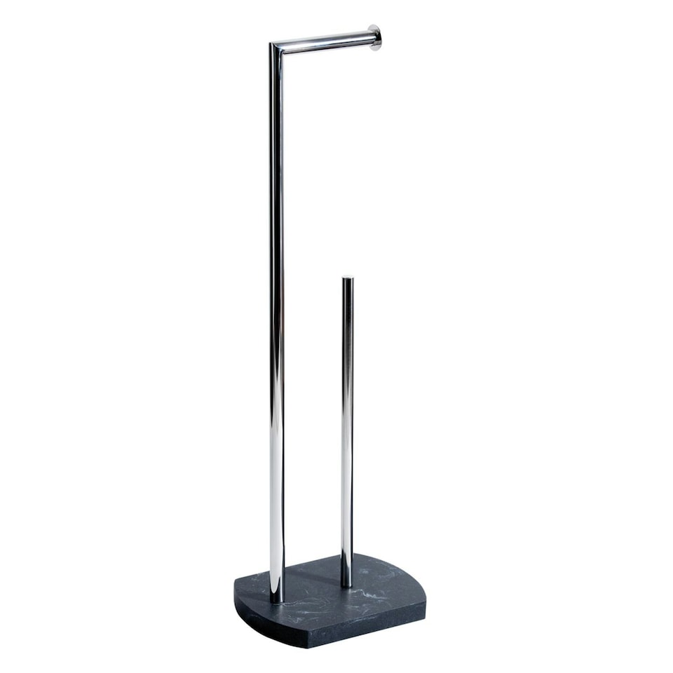 image 1 of Showerdrape Octavia Grey Marble & Chrome Toilet Roll Holder & Spare Paper Holder Combination