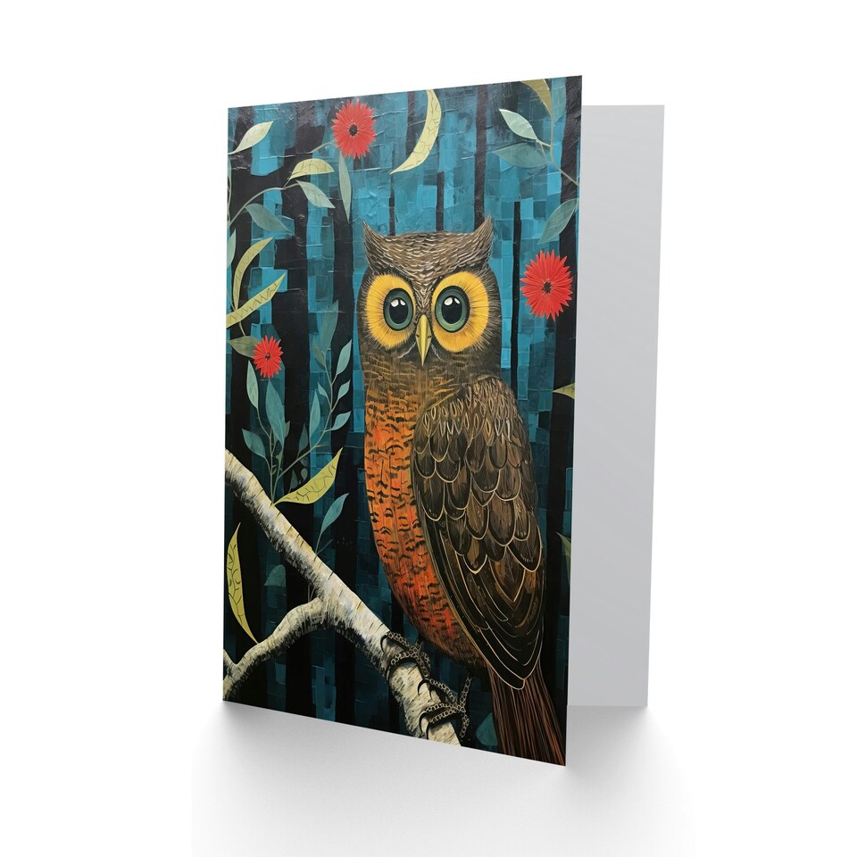 image 1 of Cute Night Owl on Forest Branch Birthday Child Kids Card