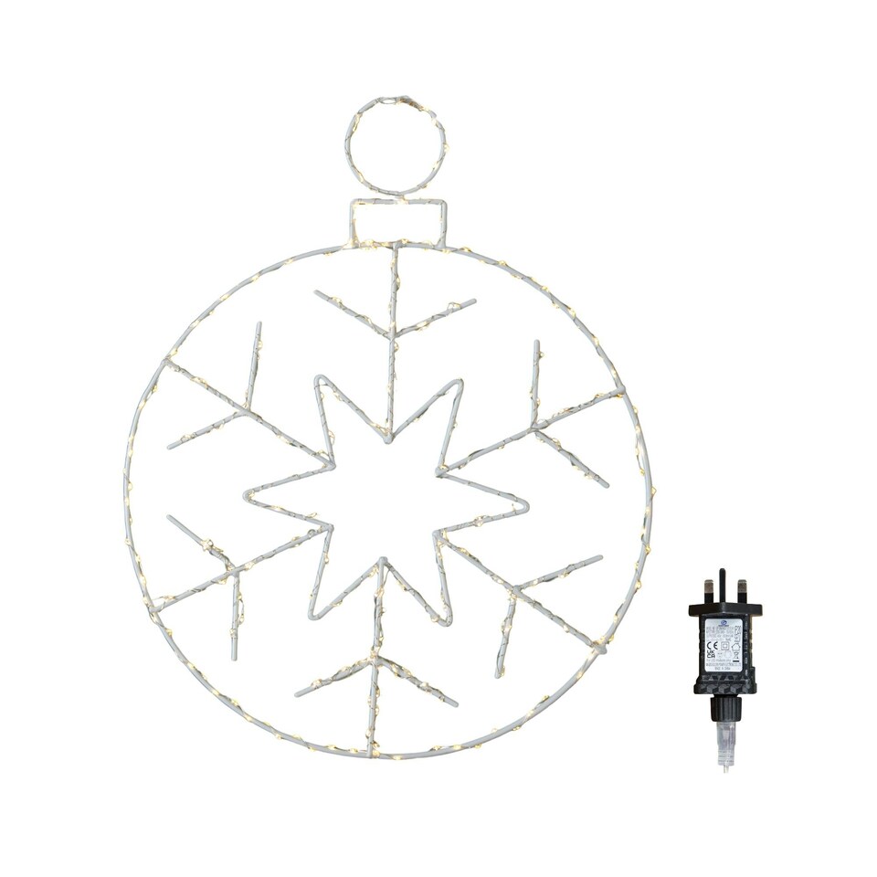 image 1 of 48cm x 38cm Light up Hanging Christmas Snowflake Bauble with 250 Warm White LEDs