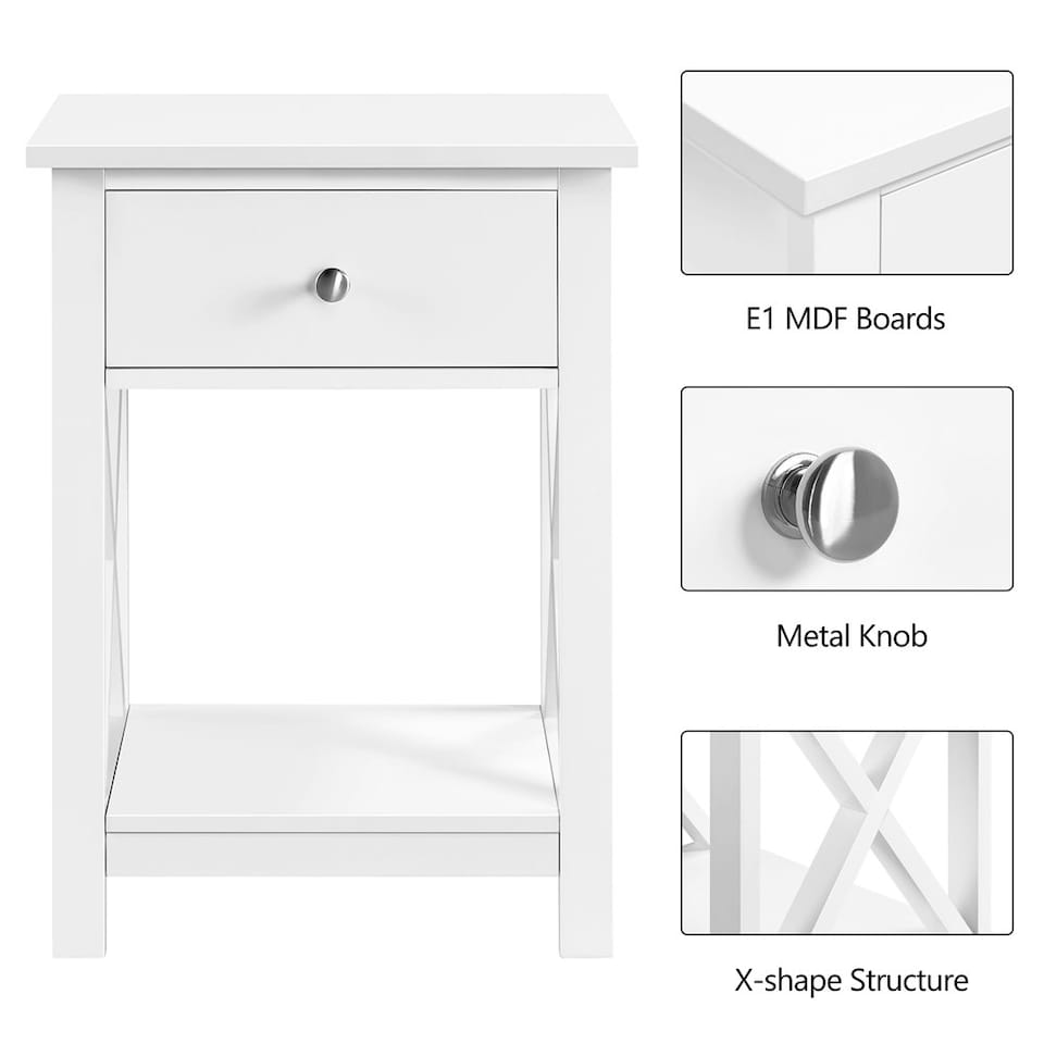 image 1 of Yaheetech Set of 2 X Shape Bedside Tables with Drawer