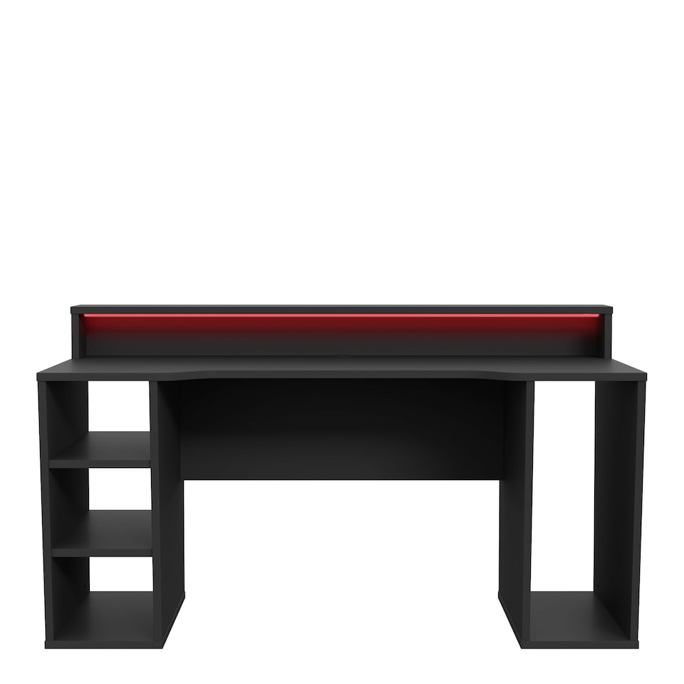 image 1 of Tezaur Black Gaming Desk 2 Shelves with Colour Changing LED
