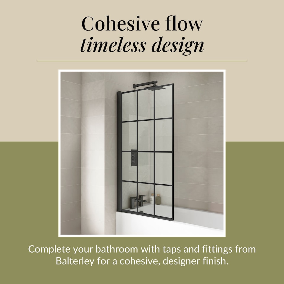 image 1 of Balterley Framed Grid Hinged Reversible Shower Bath Screen Toughened Safety Glass