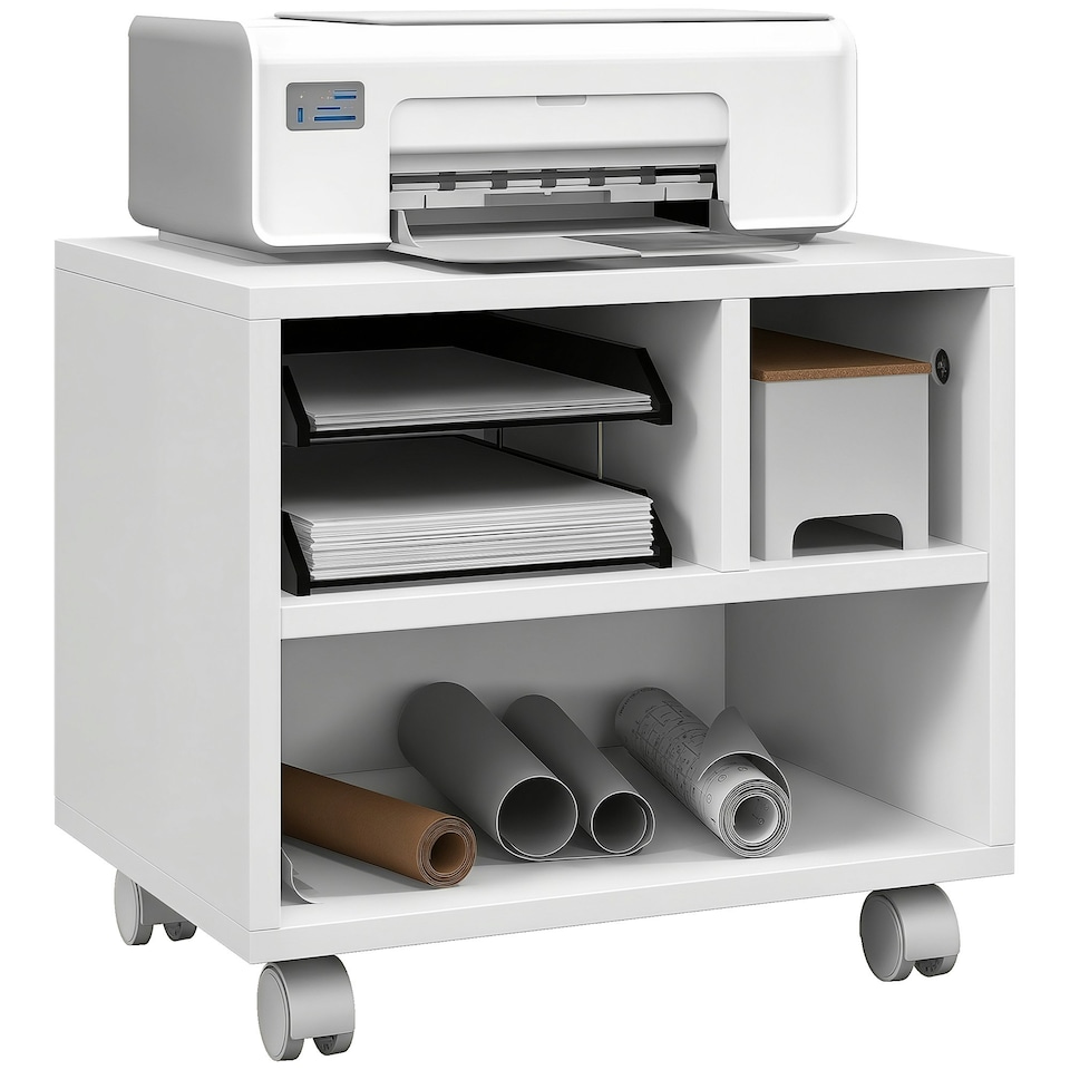 image 1 of HOMCOM Printer Stand with Storage Printer Cart on Wheels for Home Office White
