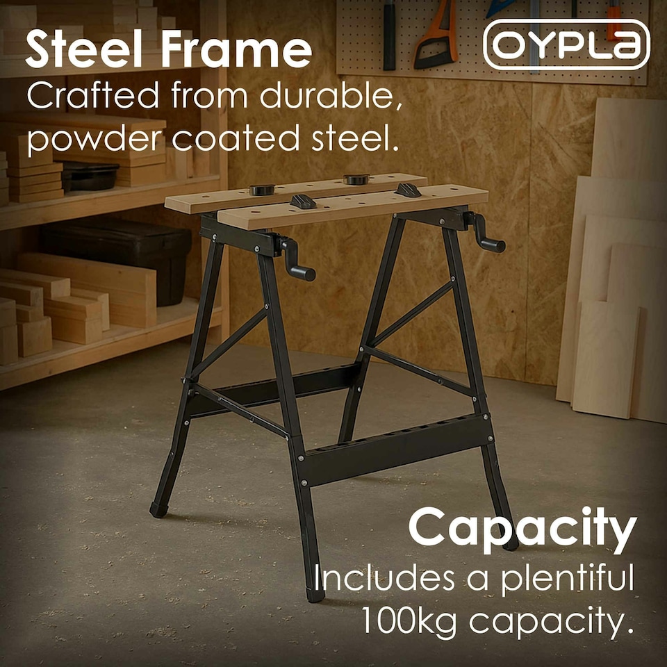 image 1 of Oypla Folding Foldable Trestle Work Bench Workbench Portable 100kg Black