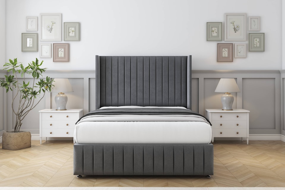 image 1 of Sloomy Marlborough Armour Coniston Divan Bed Base No Drawers With 54 Inch Wingback Headboard & 12 Inch Matching Footboard | Grey | Armour | Single | 1
