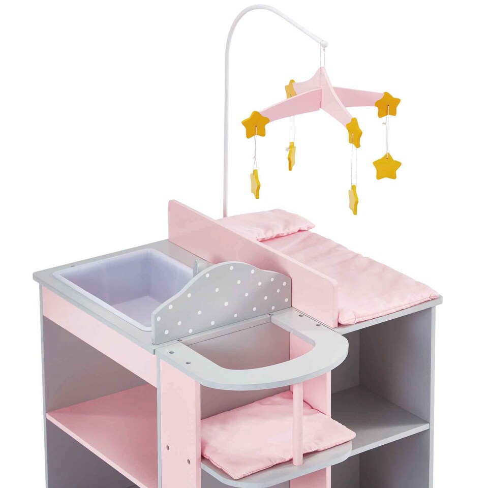 image 1 of Teamson Kids Wooden Baby Doll Changing Station with Storage, Grey/Pink
