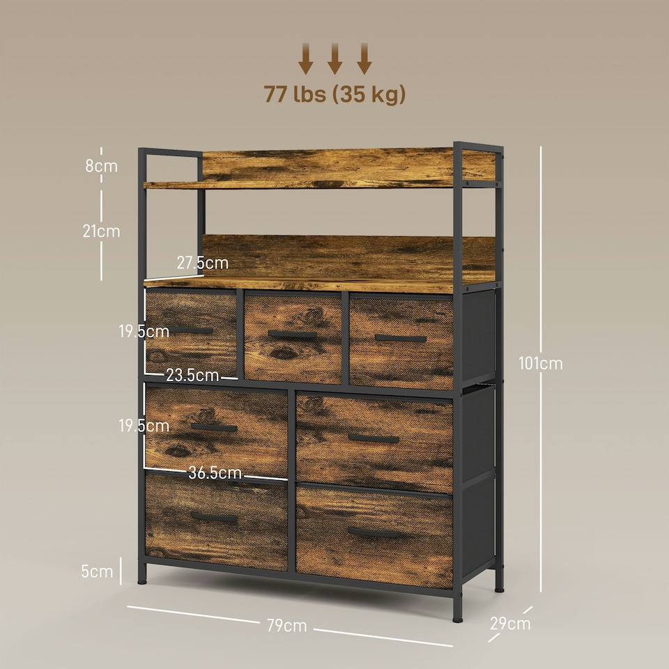 image 1 of HOMCOM Bedroom Chest of Drawers 7 Drawer Dresser w/ Shelves