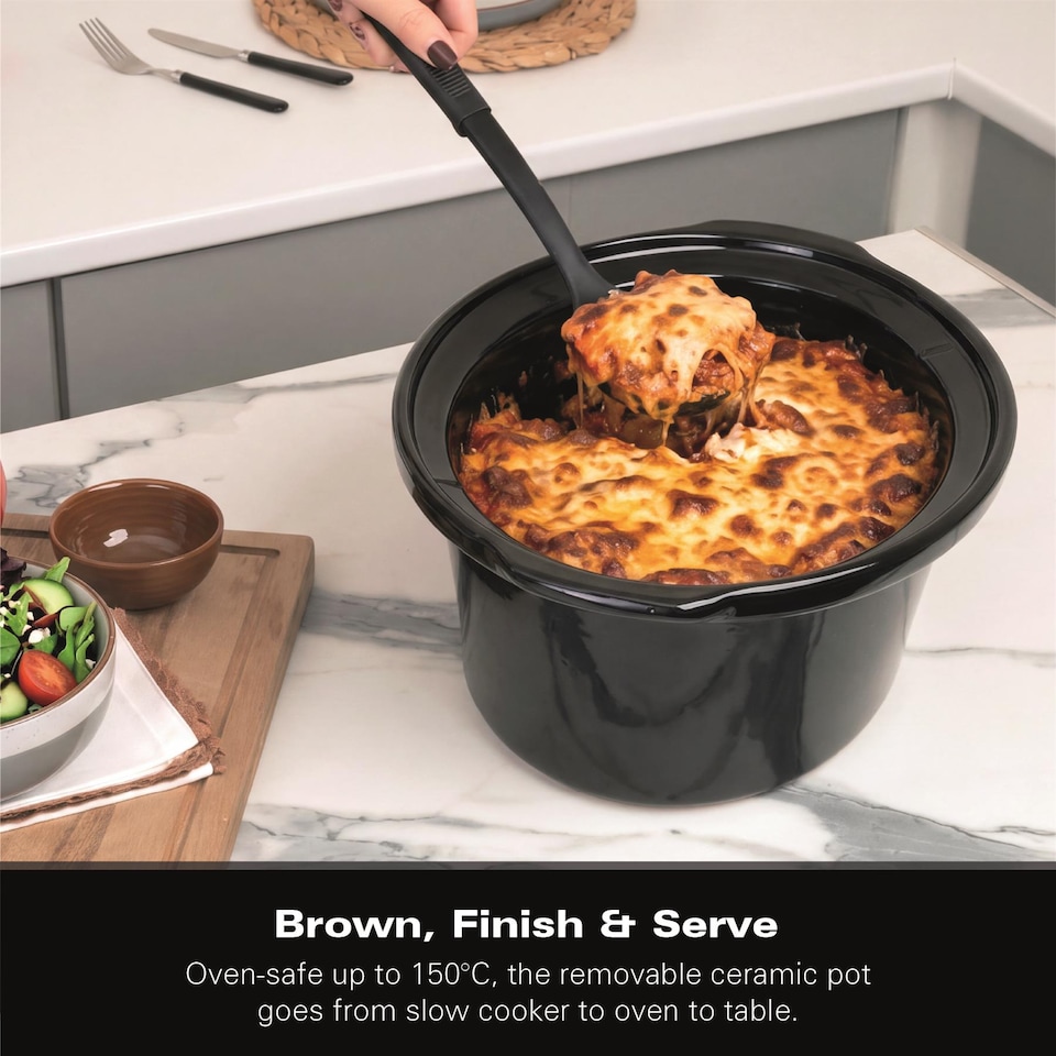 image 1 of Hamilton Beach Slow Cooker, 6.5 Litres, Family Favourite, 240W, Energy-Efficient, Removable Oven-Safe Ceramic Bowl, 3 Heat Settings, Serves 6-8 People, Easy Clean, Black - HBSC070B