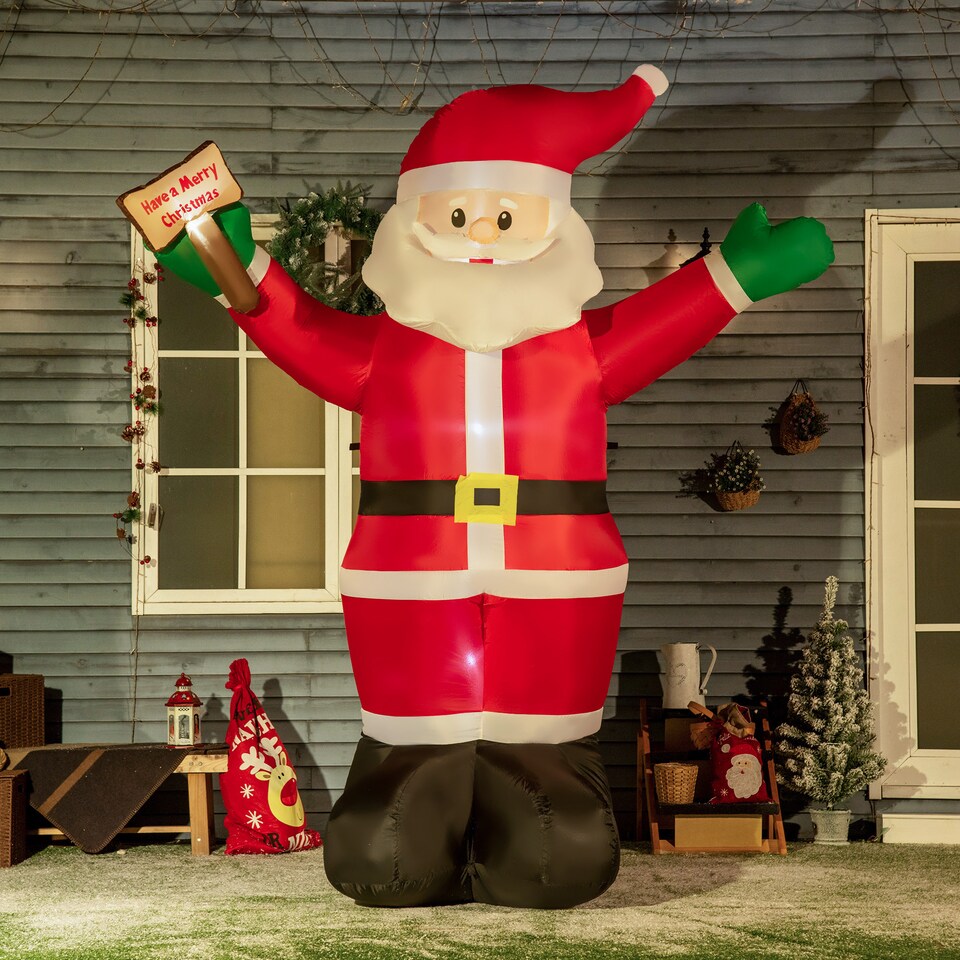 image 1 of Outsunny 8ft Inflatable Christmas Santa Claus Holds Light Sign of Blessings, BlowUp Outdoor LED Yard Display for Lawn Garden Party