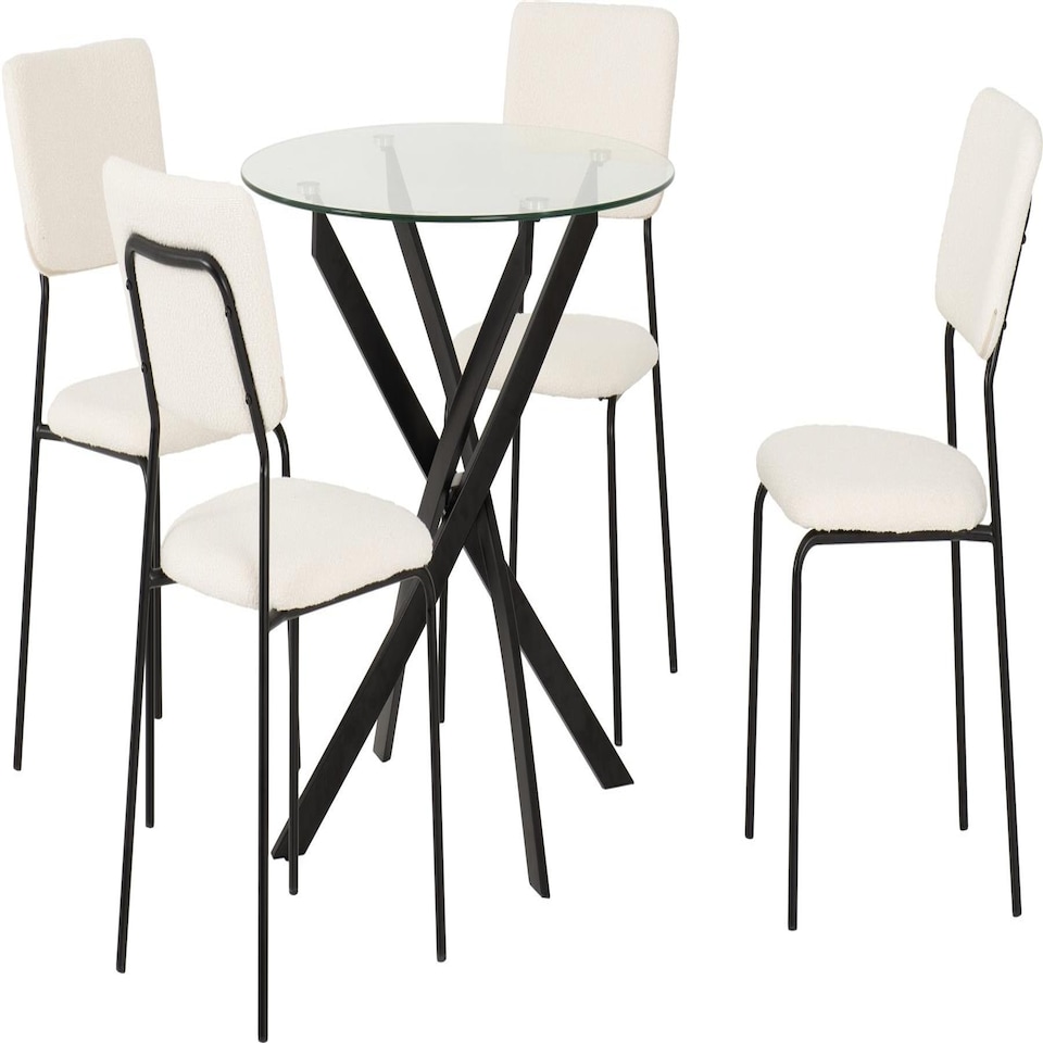 image 1 of Sheldon Round Glass Dining Set with 4 Chairs Grey | Grey Boucle