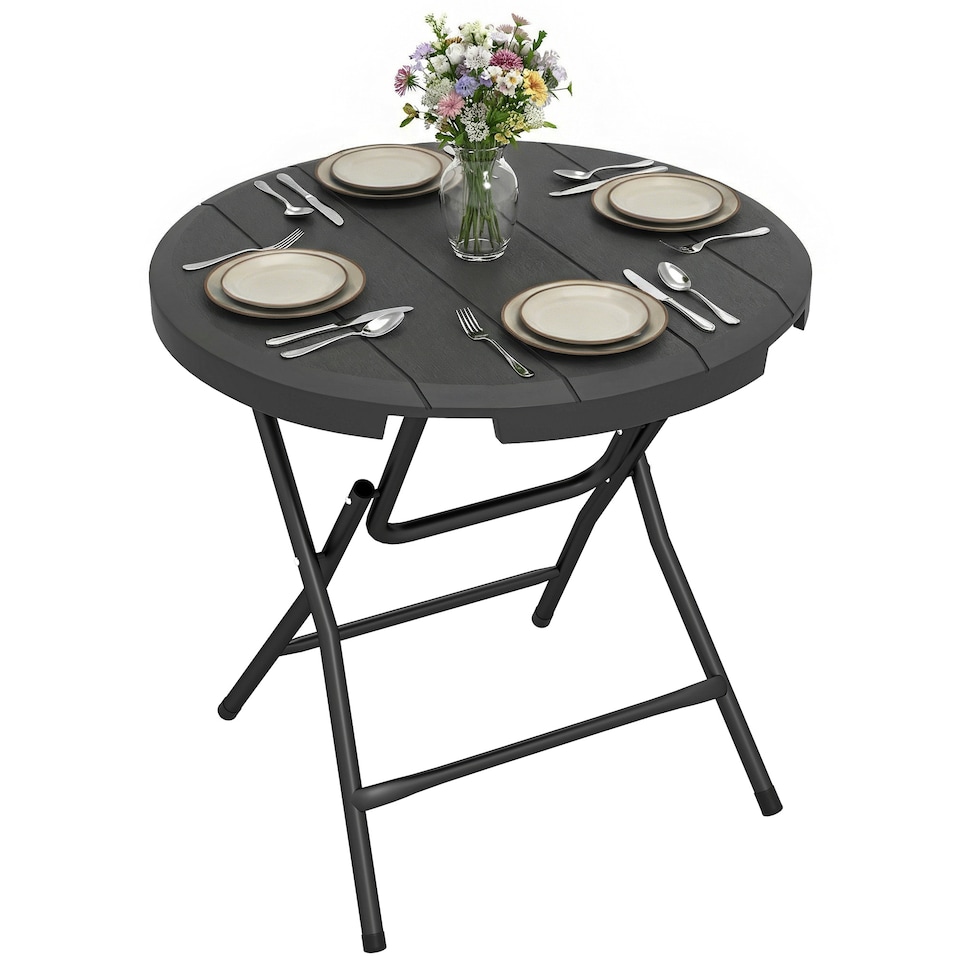image 1 of Outsunny Round Garden Dining Table for 4, Foldable Outdoor Table for Garden