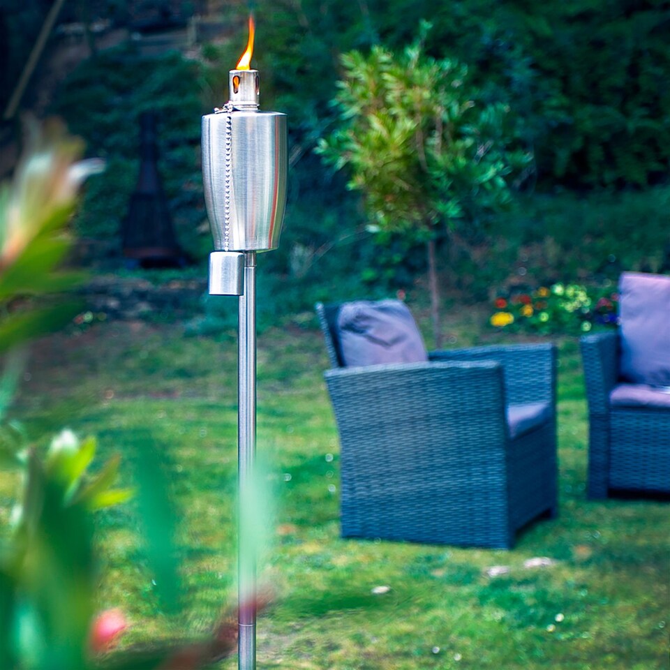 image 1 of Harbour Housewares Metal Barrel Garden Fire Torches - 1.46m - Silver - Pack of 2