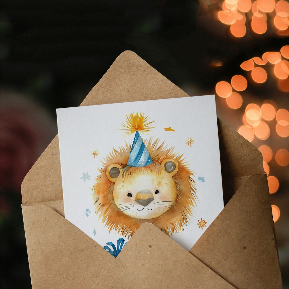 image 1 of Cute Party Hat Illustration Girl Boy Kids Birthday Card