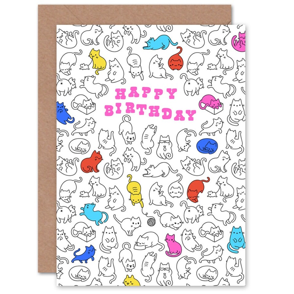 image 1 of Cat Lover Pet Hobbies Pattern Animal Birthday Greeting Card