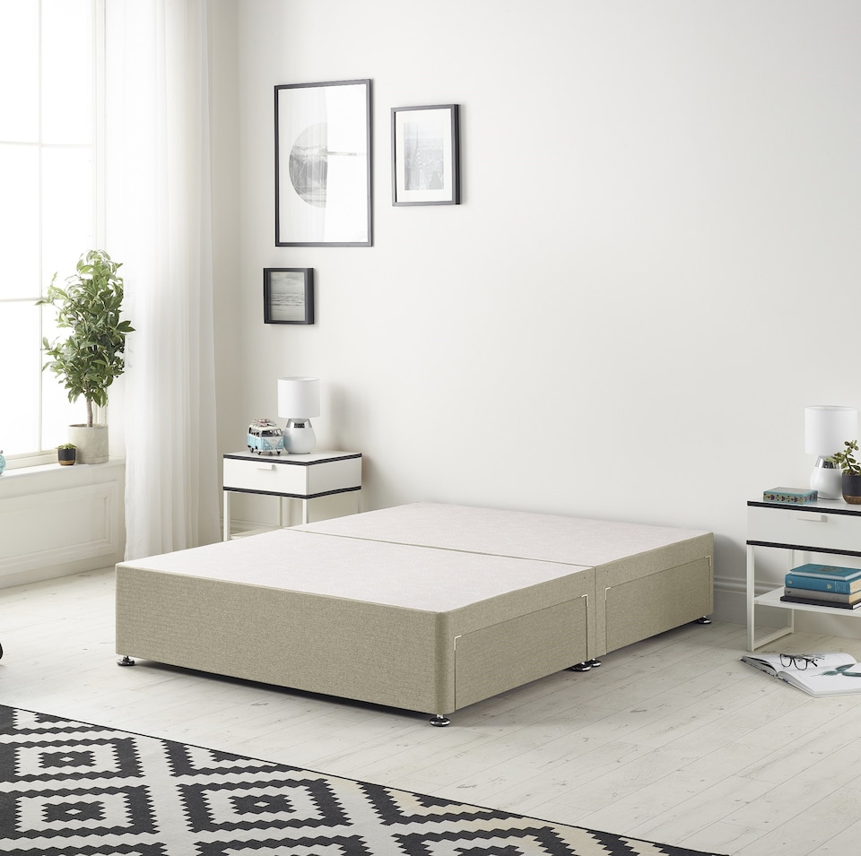 image 1 of Astoria Divan Bed Base with 2 Drawers & 30 Inch Diamante Headboard in Linen Fabric | Brown | Wheat | Double