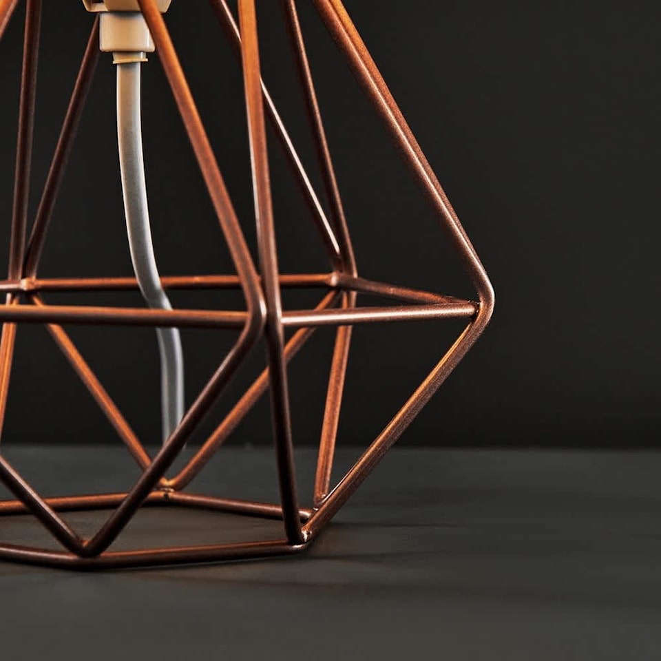 image 1 of ValueLights Angus Copper Metal Basket Cage Table Lamp White Shade and Bulb