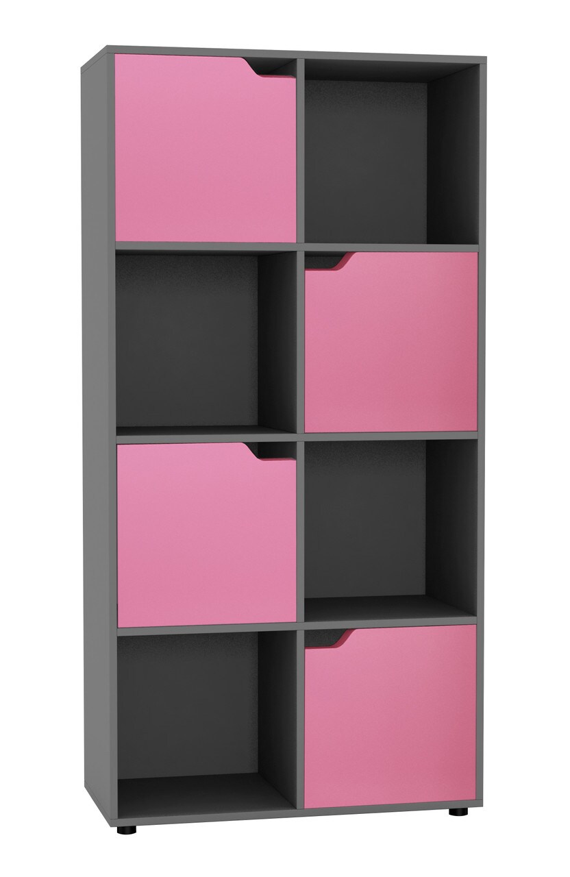 8-Cube Shelving Unit With Wooden Doors Grey Grey & Pink 1