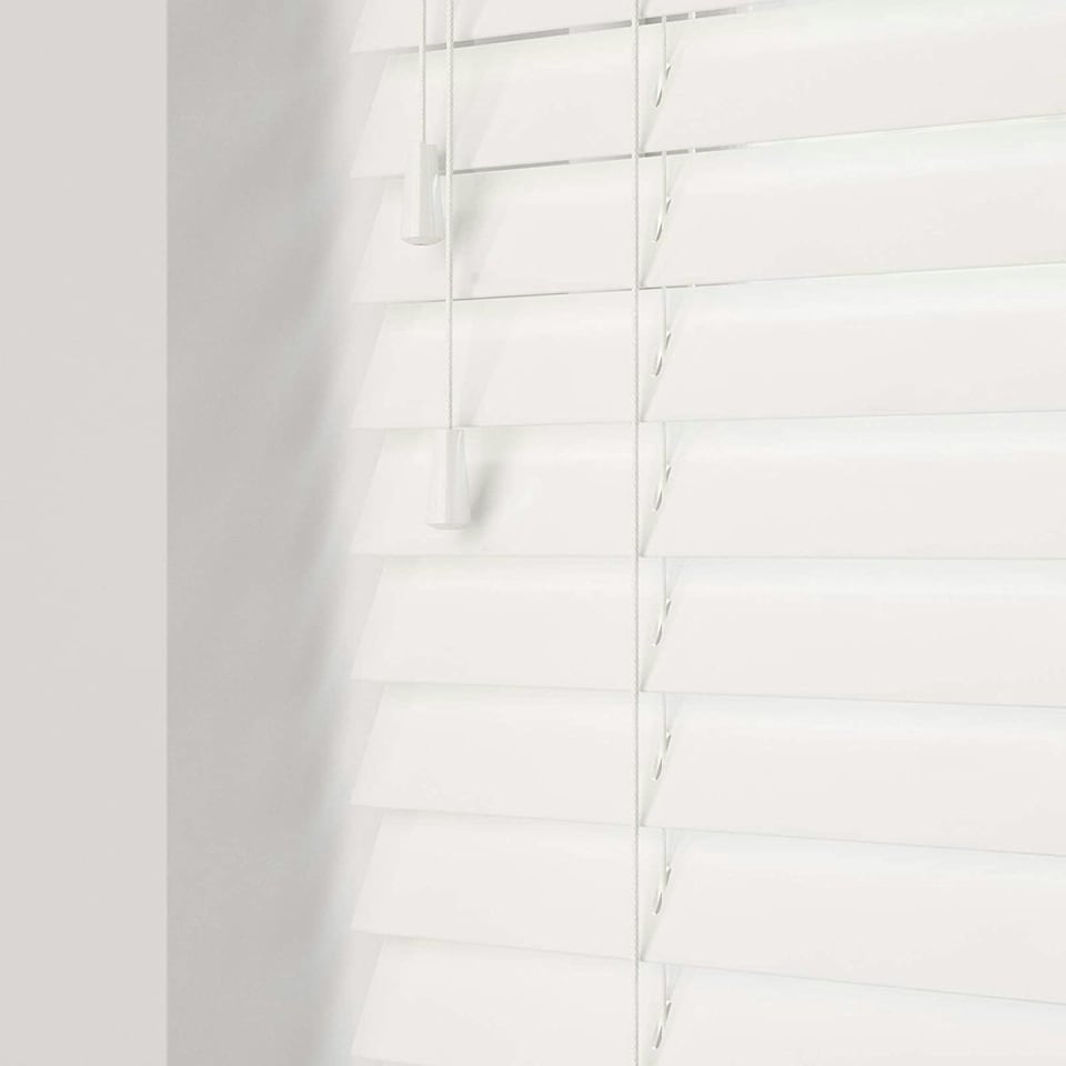 image 1 of 195cm Ultra White Gloss Wooden Venetian Blinds With Strings (130cm drop) | White | White