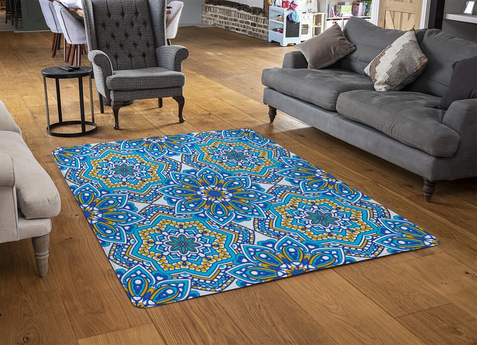 image 1 of Floral And Geometric Embellished Tiles Rug | Multi