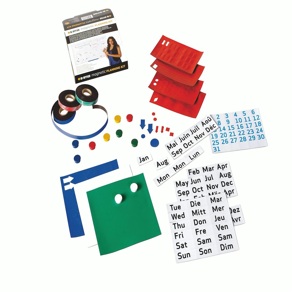 Bi-Office Magnetic Planning Kit For Use on Metal Surfaces and Magnetic Whiteboards KT1717