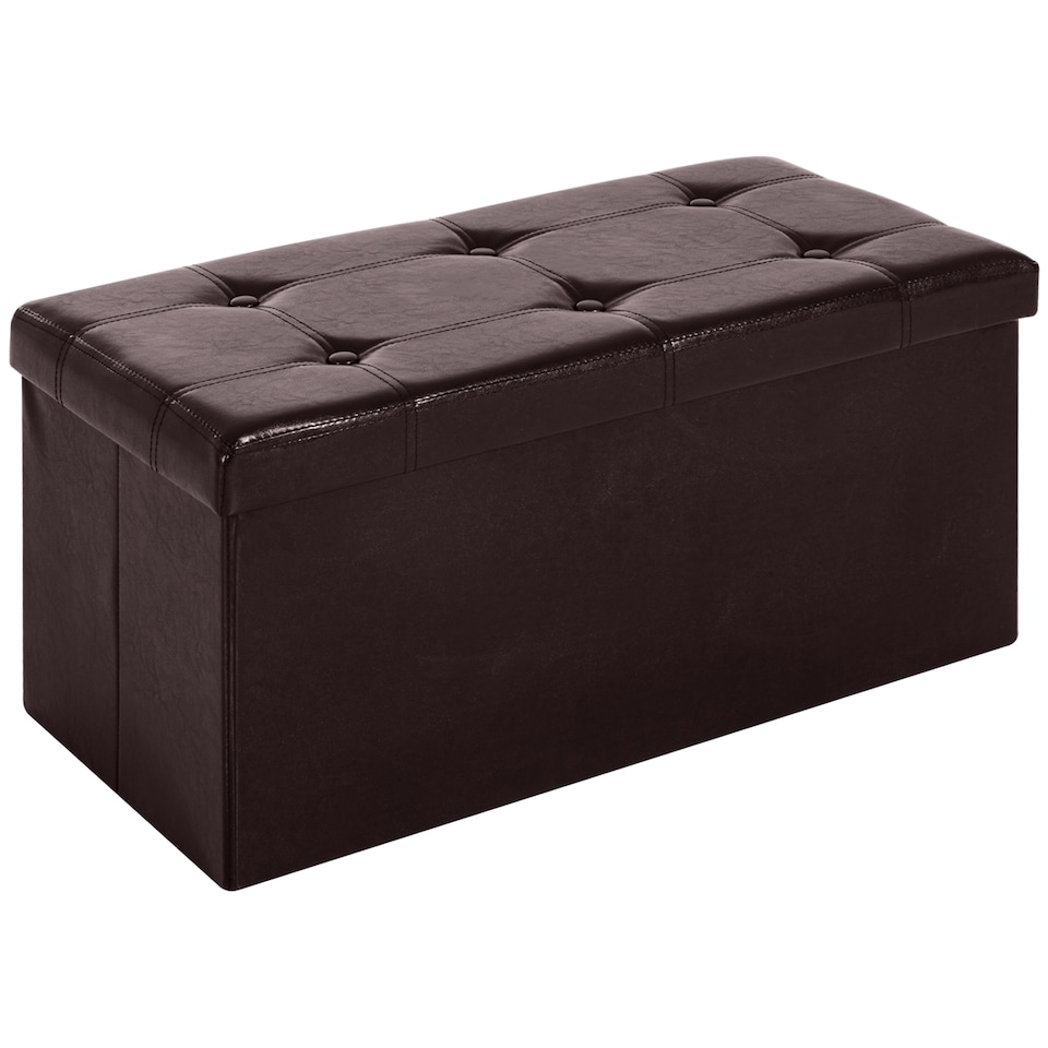 image 1 of HOMCOM Folding Faux Leather Storage Cube Ottoman Bench Seat PU Rectangular Footrest Stool Box Brown | Brown | 1