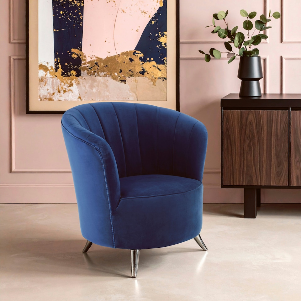 image 1 of Interiors by Premier Blue Tub Chair, Stylish Office Chair, Classy Velvet Chair, Round Velvet Upholstery Chair for Lounge